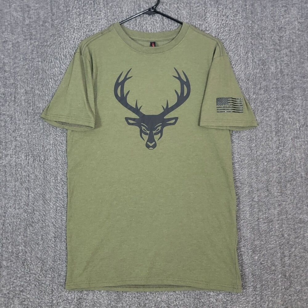 Bucked Up T-Shirt Mens L Green Deer American Flag Hunting Patriotic Graphic Tee